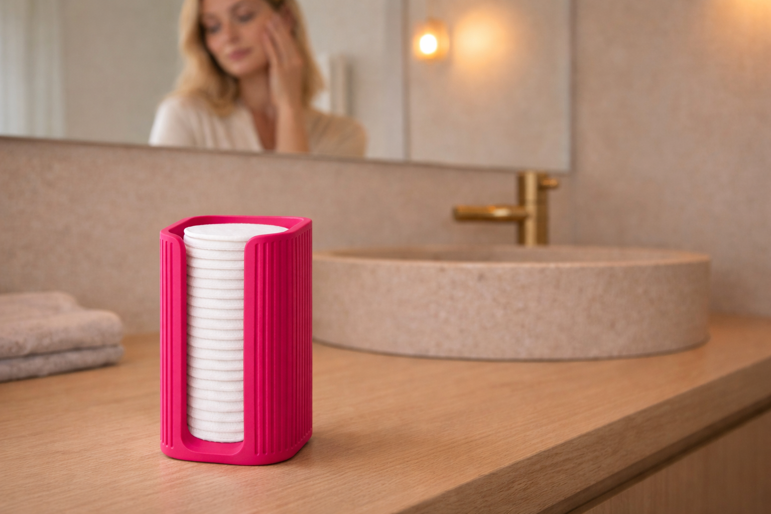 ELARA Premium Wattepads Spender aus Kunststoff – Wiederverwendbarer Wattepad Halter mit geriffeltem Design, Staubschutz & modernem Stil