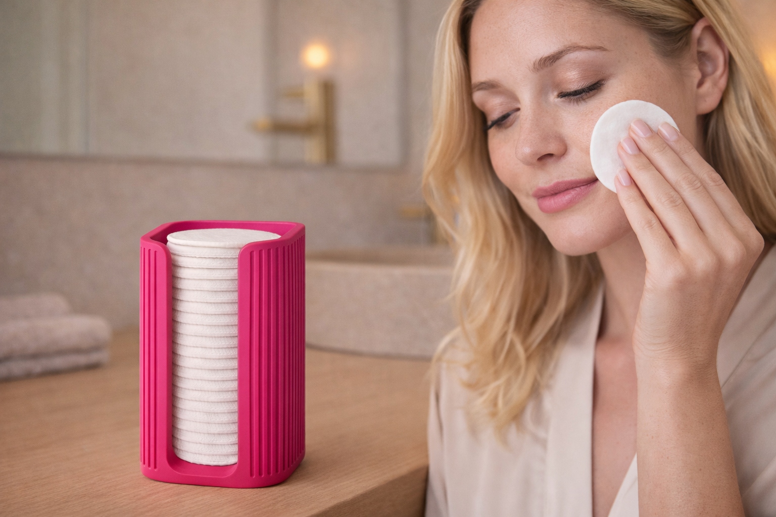 ELARA Premium Wattepads Spender aus Kunststoff – Wiederverwendbarer Wattepad Halter mit geriffeltem Design, Staubschutz & modernem Stil