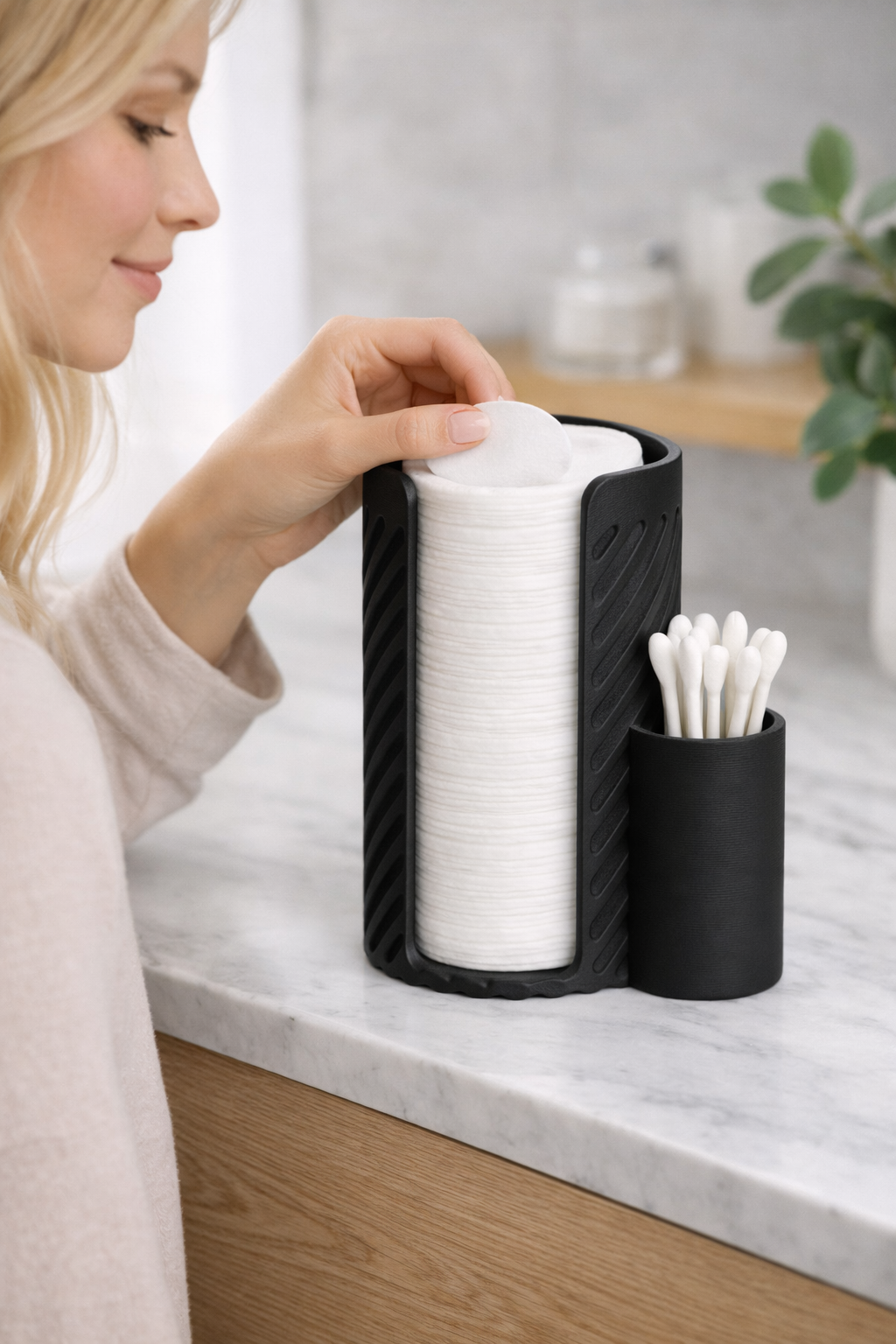 LUMORA Wattepad- & Wattestäbchen-Organizer aus Kunststoff – Stilvolle Aufbewahrungsbox für Badezimmer