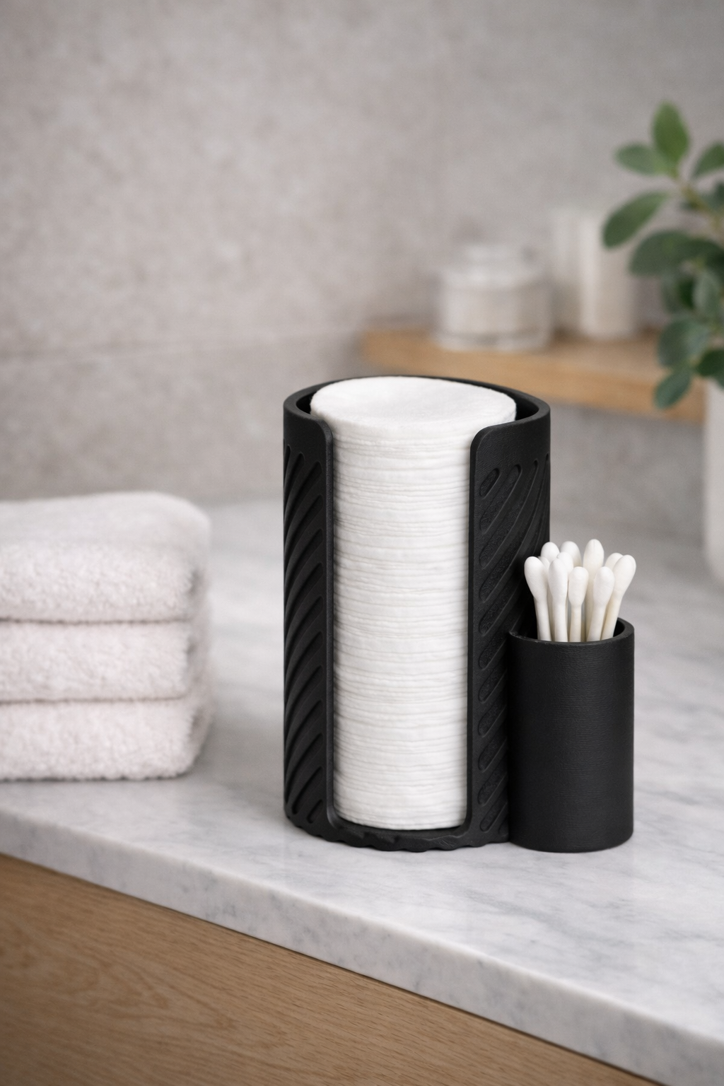 LUMORA Wattepad- & Wattestäbchen-Organizer aus Kunststoff – Stilvolle Aufbewahrungsbox für Badezimmer