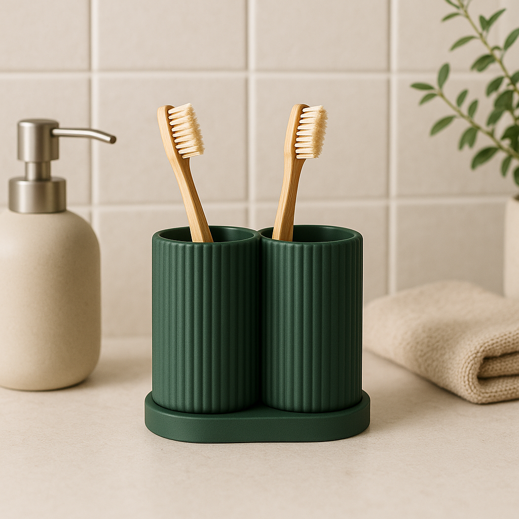 Minimalistischer Doppel-Zahnbürstenhalter – Stilvolles Badaccessoire mit getrennten Fächern, Stabiler Stand