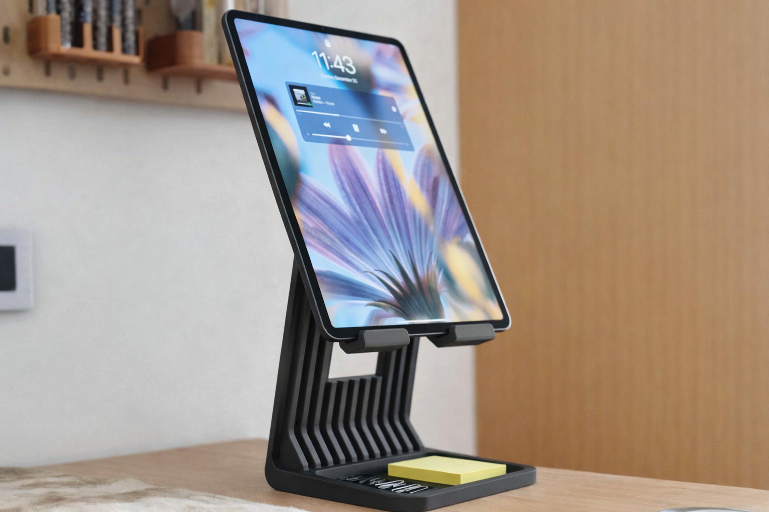FlexiDock Pro Tablet Ständer mit Ablage – Höhenverstellbarer iPad & Smartphone Halter aus robustem Kunststoff