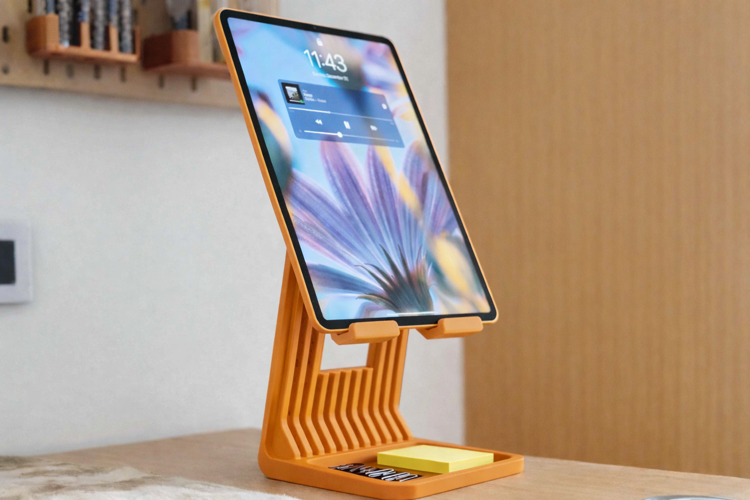 FlexiDock Pro Tablet Ständer mit Ablage – Höhenverstellbarer iPad & Smartphone Halter aus robustem Kunststoff