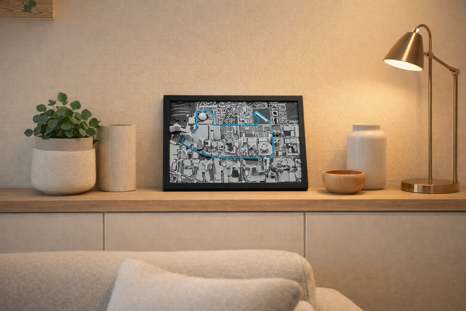 Las Vegas Grand Prix Rennstrecke – 3D-Stadtkarte im Rahmen 24 × 18 cm | Moderne Wanddekoration