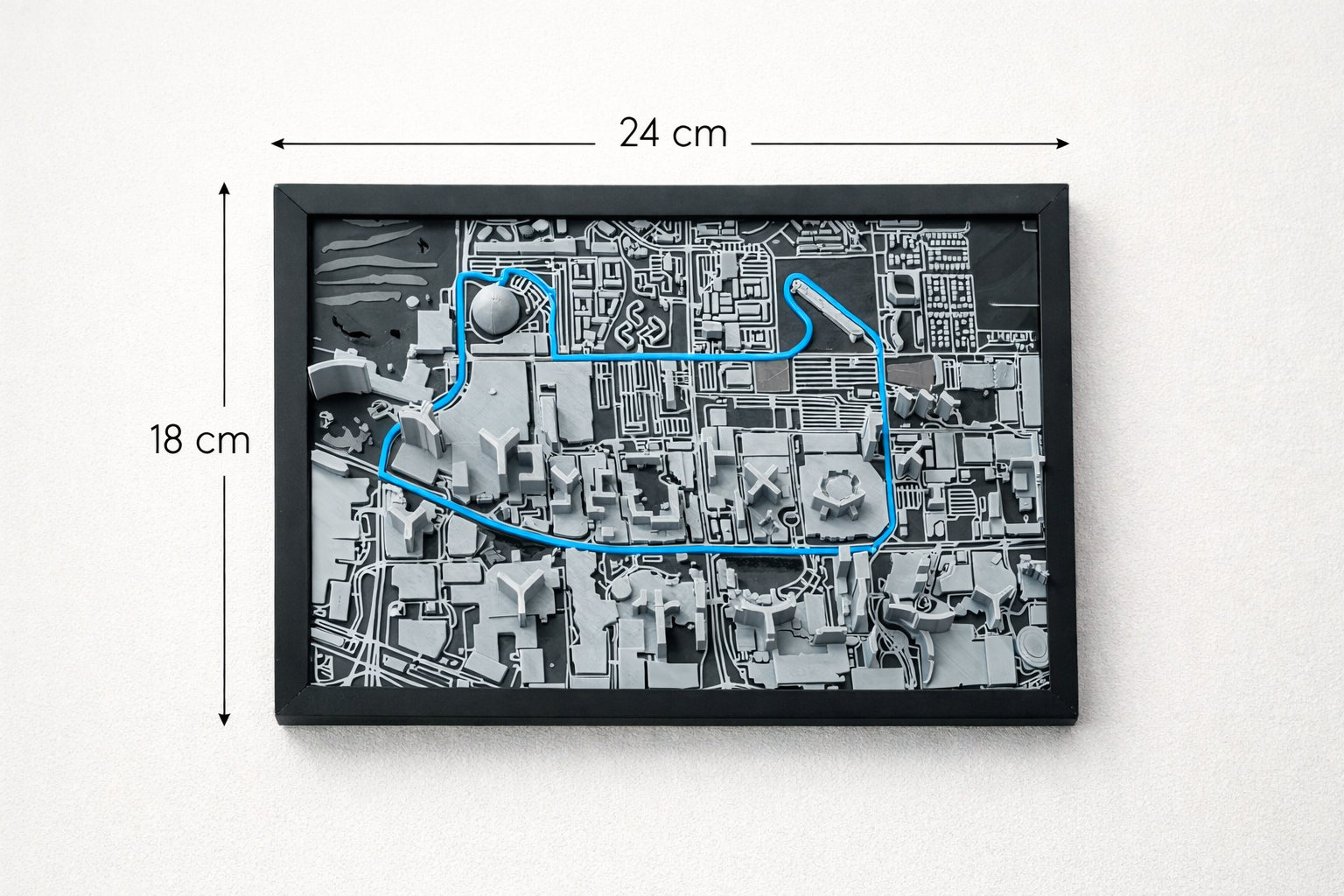 Las Vegas Grand Prix Rennstrecke – 3D-Stadtkarte im Rahmen 24 × 18 cm | Moderne Wanddekoration